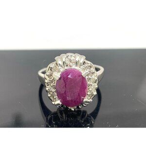 Pink Purple Gemstone Diamond Cocktail Ring 10k White Gold Womens Estate Size 5.5